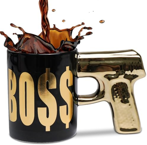 LUCYLANKER Stilvolle und Lustige Keramik Kaffeetasse mit Waffengriff, Original BOSS Becher, Personalisierter Pistolen Kaffeebecher, 3D Pistolengriff, Militärgeschenk für Männer, 350 ML (01)
