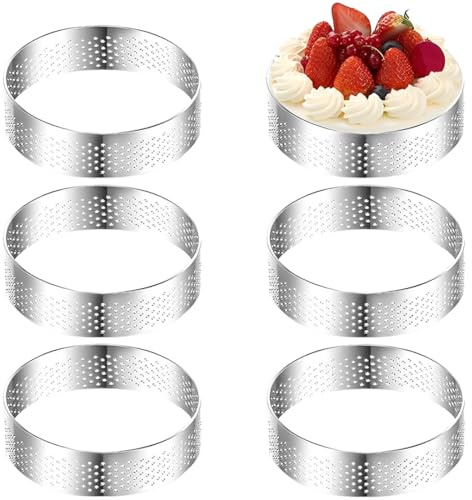 EJRUP 10 Stück Mousse Tartelette Förmchen, Dessert Mousse Ring, Tartlettförmchen, Perforierter Dessertringe Mousse Ring, Für Herstellung Von Pie Quiche Kreis Donutsburger 6CM