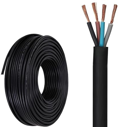 Cable Sumergible De 4 Núcleos De 1,5–6 Mm², Conductores De Cobre Puro, Cable Eléctrico Aislado De Goma Impermeable Para Motores Y Bombas De Agua, 30/98 Pies(30ft,4mm2-4c)