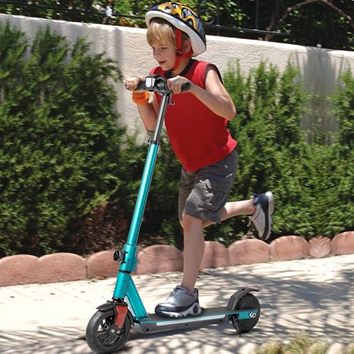 Elektroroller Für Kinder 6-12 Jahre, Cityroller Mit Bluetooth & Bunte LED Lichter, 3 Geschwindigkeitsstufen Bis 14 Km/h, E-Bremse, Leicht 7 Kg, Für Jungen Mädchen,Grün