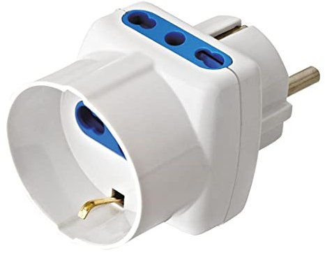 Techly 100136 Adattatore Triplo Spina Schuko a Prese Bipasso con Schuko Bianco Bianco