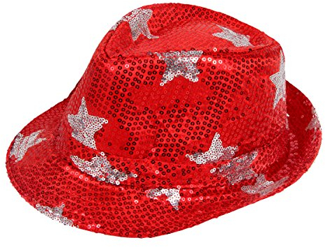 Alsino Pailletten Trilby Hut mit Sternen Partyhut Trilby Hut Blink Fedora Bogart Glitzerhut Glitter, Variante wählen:TH-85 rot