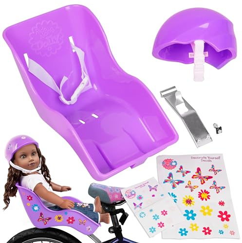 Ride Along Dolly Doll Bicycle Seat- The Original Bike Attachment for 18-22 Dolls and Stuffed Animals- Decorate Yourself Decals Included, Fits Most Bikes, Birthday (Purple)- Christmas