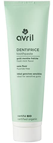 Avril - Dentifrice - Sans Fluor - Idéal Gencives Sensibles - Goût Menthe Fraîche - Certifié Bio Ecocert - 99% d'Origine Naturelle - Produit Vegan, Fabriqué en France - 100ml