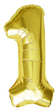 Oblique Unique® Folien Luftballon mit Zahl Nummer in Gold für Geburtstag Jubiläum Party Deko Folienballon - Zahl wählbar (Nr 1)