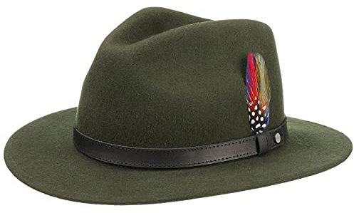 Stetson Yutan Filzhut Damen Herren Winterhut aus Wollfilz Asahi Guard Schmutz- und Wasserabweisend Outdoor knautschbar Traveller Sommer Winter dunkelgrün XXL (62-63 cm)