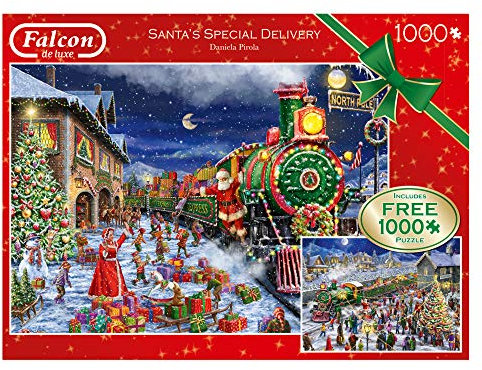 Jumbo 11268 - Falcon de Luxe Puzzle, Titel: „Santa’s Special delivery“, 2 x 1000 Teile, Puzzle-Set