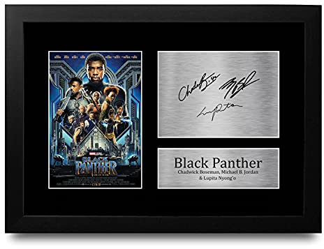 HWC Trading Black Panther The Avengers A4 Gerahmte Signiert Gedruckt Autogramme Bild Druck-Fotoanzeige Geschenk Für Chadwick Boseman Michael B. Jordan Lupita Nyong'O Filmfans
