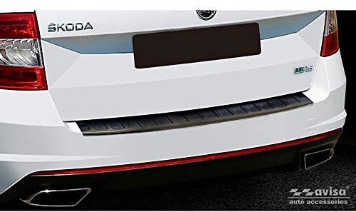 Avisa Schwarz Edelstahl Heckstoßstangenschutz kompatibel mit Skoda Octavia III Kombi RS 2013-2016 & FL 2017-2020 'Ribs'