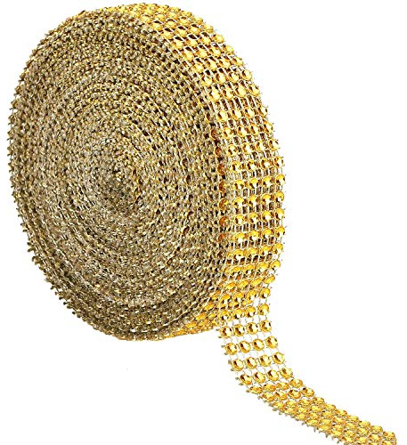 POFET 2CM 4Row 10 Yard Acryl Strass Diamantband für Hochzeitstorten, Geburtstagsdekorationen, Babyparty-Events und Kunsthandwerksprojekte - Gold