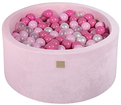 MEOWBABY Piscine à Balle pour bébé – Piscine à balles Douce en Velours 90x40cm avec 300 balles – Fosses a Boules pour Enfants, Rose Poudré