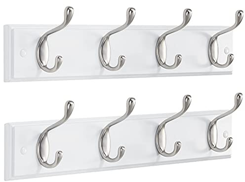 Amada Coat Rack Wall Mount 2 Pack, Coat Hangers with 8 Hooks, White