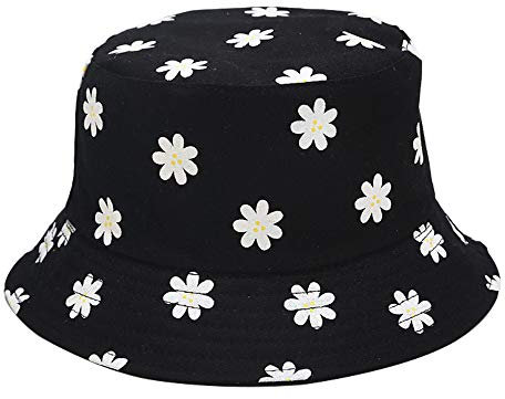 Umeepar Fischerhut Sonnenhut 2 in 1 Wendbares Sommerhut Hut for Damen Herren, Kleine Blumen Schwarz