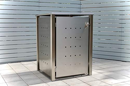 KIRCHBERGER METALL Mülltonnenbox 240 Liter aus Edelstahl 1er Box ohne Befestigungsset Pflanzendach Standard Griff