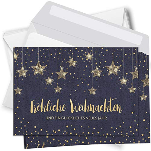 Einladungskarten Manufaktur Hamburg 10 Weihnachtskarten Set mit Umschlag Grußkarten Weihnachten Postkarten Format Weihnachtspostkarte goldene Sterne