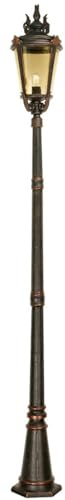 Casa Padrino Barock Gartenlaterne Antik Schwarz/Bronze/Bernsteinfarben Ø 30 x H. 239 cm - Elegante Außenstehleuchte - Nostalgische Außenbeleuchtung