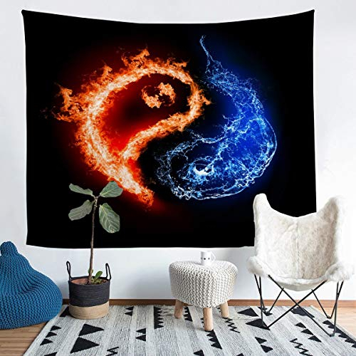 Yin Yang Wandbehang Boho Trippy Psychedelische Kunst Wandteppich 130x150cm für Jungen Mädchen Teenager EIS Feuer Tai Chi Klatsch Tapisserie Traditionelle Wandtuche