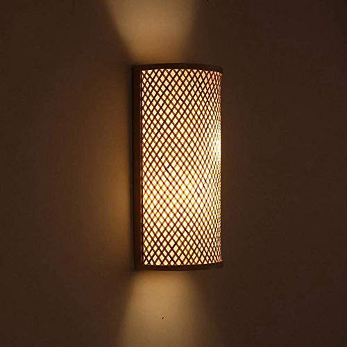 SYyshyin Applique murale led, bambou osier rotin abat-jour tunnel applique murale applique rustique lumière chambre chevet couloir 40 * 21 cm
