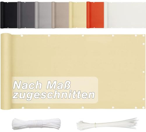 Aiyaoo Brise Vue Balcon - 90 x 350cm 185g/m², Polyester Cache Balcon avec œillets et Attaches - Opaque, imperméable, résistant au Vent et aux UV - idéal pour terrasse et Jardin, Sable