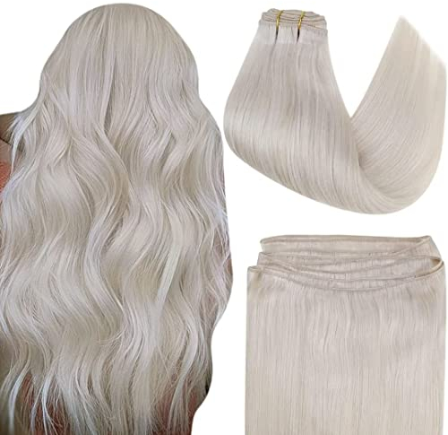 Easyouth Extensions Tressen Echthaar Eisblond Haartressen Echthaar Tressen zum Einnähen Tressen Echthaar Extensions Blond 40 cm 100g #1000