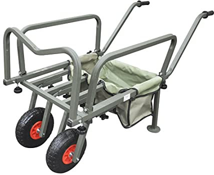 Fishing Trolley Two Wheel Folding Barrow Cart with Bag Adjustable Legs Heavy Duty Collapsible Wheeled Transporter Fish Holder Rod Handle Carry Outdoor