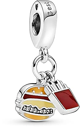 XIAOLW Charm-Anhänger aus Sterlingsilber mit goldener hohler Hornisse, bunt, Kokosnussbaum, für Armband- und Armreif-Schmuckherstellung (Burger und Pommes)