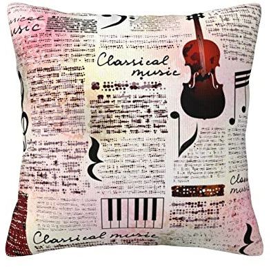 Kissenbezug für Klavier, Violinen, alte Zeitung, dekorative Kissenhülle, klassische Musikschlüssel, Wurfkissen, Kissenbezug für Zuhause, Couch, Bett, Sofa, Dekoration, 45,7 x 45,7 cm