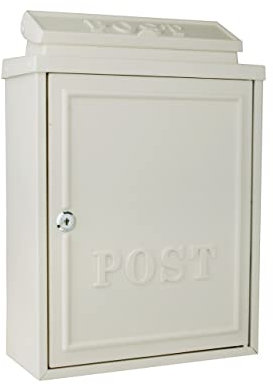 AuraHome Vintage Weatherproof Post Box Classic POST Design-Lockable Heavy Duty Secure Wall Mounted Letter Mail for Walls/Gates/Garages.Charming easy to fit Cream with Cream POST Improved Design