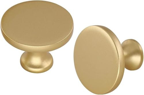 LONTAN 15 Pack Gold Cabinet Knobs - Round Cupboard Door Pull Handles, Brushed Brass Kitchen Hardware