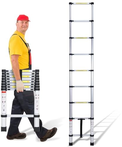 Izrielar Teleskopleiter 2,6m, Mehrzweckleiter Leiter Ausziehbar Aluminium, JZ260 Rutschfester Ausziehbare Stehleiter, 9 Segment Schiebeleiter, Stabil Sprossenleiter bis 150KG, Silber