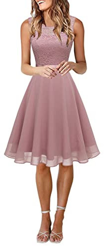 Onsoyours Robes d'invités de Mariage pour Femmes Robes de Demoiselle d'honneur en Mousseline de Soie Florales Robes de soirée balançoire Robes asymétriques A1 Rose M