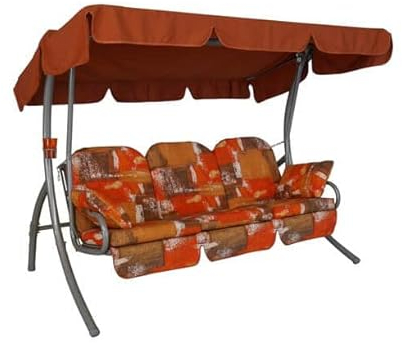 Angerer Freizeitmöbel GmbH Hollywoodschaukel Ibiza - Gartenschaukel Made in Germany - Schaukel zum Sitzen, Liegen und Entspannen - inklusive Bett-Funktion - einfache Montage (Orange-Braun Gemustert)