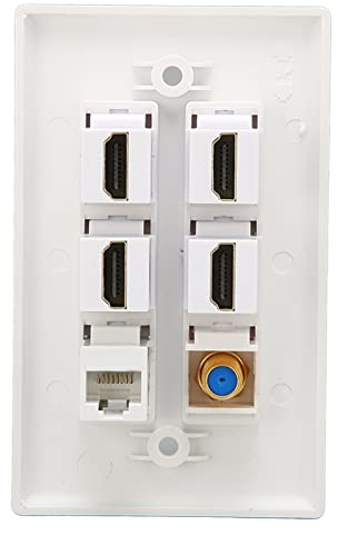 HDMI Socket Wall Plate Distribution and Organization Multimedia Wall Plates Socket Panel, 6 Ports HD Multimedia Interface CAT6 TV F Head Ethernet 3 in 1 Panel (11.5cm*7cm)