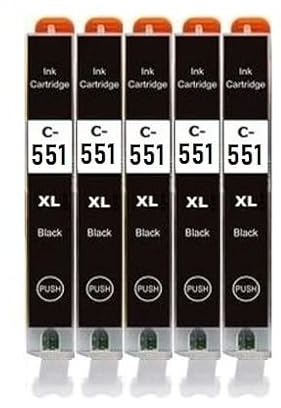 5 Druckerpatronen kompatibel mit Canon CLI-551 XL Black, schwarz für Pixma IP7240, IP7250, IP8750, IX6850, MG5450, MG5550, MG5650, MG5655, MG6350, MG6450, MG6650, MG7150, MG7550, MX725, MX925