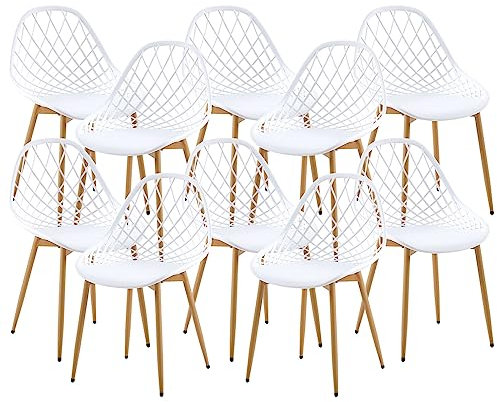anrekl Set von 10 stilvollen minimalistischen Esszimmerstühlen, Küchenstühlen, Wohnzimmerstühlen, Hohlstuhl, geeignet für Küche, Esszimmer, Wohnzimmer, Büro, Café, Schlafzimmer, Metallbeine (Weiß)