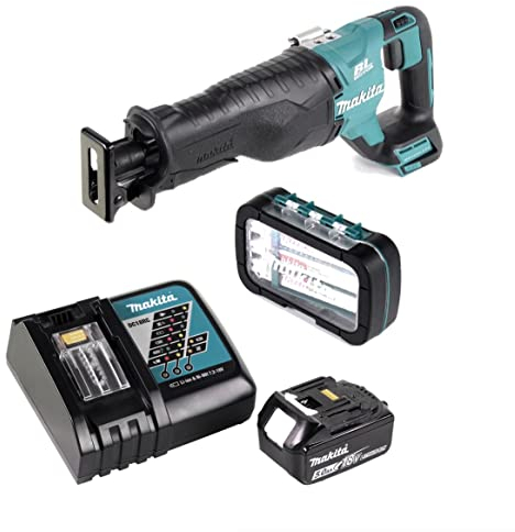 Makita DJR 187 RT Scie sabre sans fil 18 V + 1 assortiment de lames de scie sabre (P-81290) + 1 batterie 5,0 Ah + chargeur