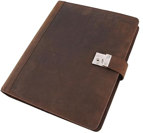 ALASSIO 31515-1 Dokumentenmappe DIN A4 mit Schloss, Organizer DIN A4 mit 6 Fächern und 10 Hüllen, Meetingmappe aus Hunter Leder, Mappe mit 4 Ringmechanik, Ledermappe ca. 36 x 28 x 4,5 cm, Grau-Braun