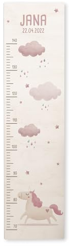 Personalisierte Messlatte für Kinder mit buntem Wunschdruck - 70-140 cm - Größenmesser Kinderzimmer aus Holz - Wand Dekoration Messleiste Kind - Personalisiertes Geschenk Baby (Einhorn)