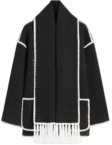 Herbst Winter frauen Mantel Mit Schal Lose Langarm Einreiher Mäntel Weibliche Spiel Alle Warme Dame Jacke Wintermantel Schal Einreiher Mäntel Quaste Schal Kragen Einreiher Mäntel Weibliche Jacke