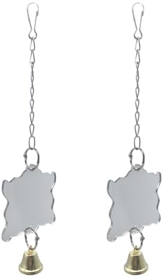Vogel Spiegel mit Glocke, 2 Stück Mini Vogel Spiegel Spielzeug, 18cm Längen, Lustige Vogelspielzeug für Vögel, Sittiche, Nymphensittiche, Wellensittiche, Sitzstangen