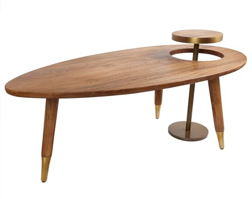 Riess Ambiente Massivholz Couchtisch Gatsby 110cm braun Gold Mango oval rund Beistelltisch 2er Set Retro Design, stylischer Coffee Table für Dein Wohnzimmer