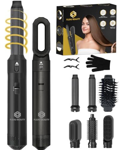 Fleau Beauty Haartrocknerbürste – PRO Edition – Multistyler – Lockenbürste – Airstyler – Glättungsbürste – Haarstyler – 6-in-1-Set – Schwarz