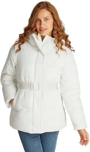 Calvin Klein Damen Pufferjacke Logo Belt Short Puffer mit Gürtel, Weiß (Ivory), M