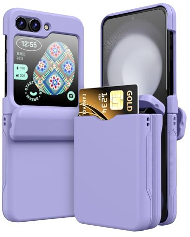TECHGEAR for Samsung Galaxy Z Flip 5 Card Holder Case [2x Card Wallet Case] Premium Hybrid Tough Rugged Protective Bumper Case [Hinge Cover] Heavy Duty Protection for Samsung Galaxy Z Flip5 (Lilac)