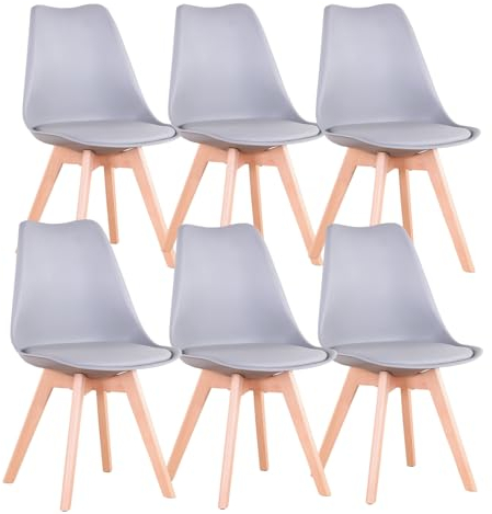 Uderkiny Lot de 6 Chaises de Salle à Manger,Chaises Scandinaves,Pieds en Bois Massif, Design Nordique Ergonomique, Idéales pour Salle à Manger, Salon, Cuisine, Chambre (Gris,6)