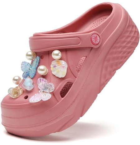 Plateforme Sabots pour Femme Chaussures Sabots Mules Chaussures Chaussures de Jardin Pantoufles Plage Sandales Femmes Piscine Sandales Chaussons with Charms Clogs de Wedge rouge37