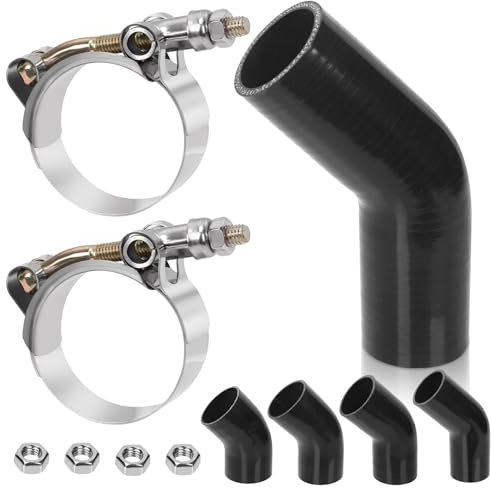 Swpeet Manguera de silicona reforzada de 4 capas con codo de 45 grados, abrazadera de manguera de perno en T de 57-65 mm y kit de tuerca hexagonal de 6 mm, manguera de silicona pura automotriz para