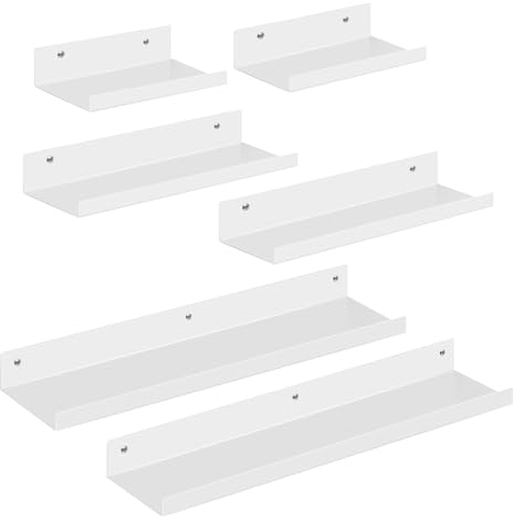 EUGAD Wandregal 6er Set, Regal für Wand, Hängeregal aus Metall, Schweberegal Industrie-Design, schwebendes Regal für Wohnzimmer Küche, weiß