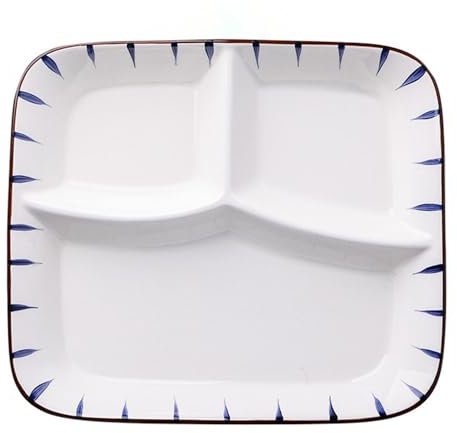 DouYuan Piatto Sscomparti Porcellana, Piatto Tre Scomparti Dieta Ceramica, Piatto Porzioni per Snack, insalata, Dessert, Spaghetti, Bistecca