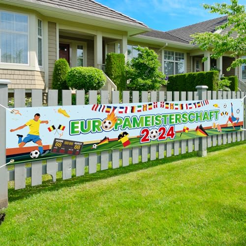LOHAME Em Fußball Banner Em Deko 300 * 50cm Extra Große Europameisterschaft Partysbanner Fußball 24 Länder Flaggen Hängende Hintergrund für EM Partys Garten Haus Bar Dekoration